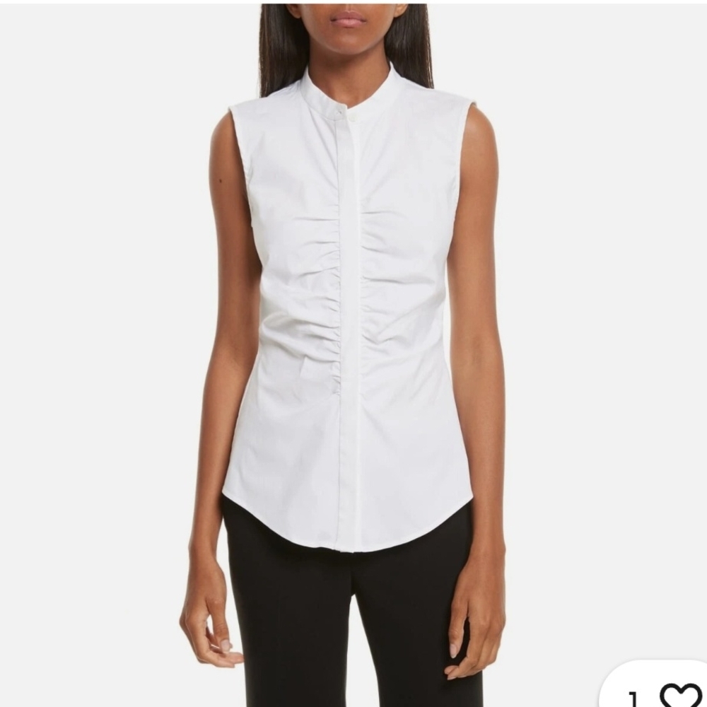 Theory Women's Ruched Fitted Stretch-Cotton Top White Sz. P